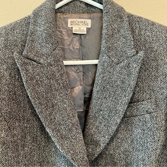 MICHAEL KORS Wool Herringbone Grey Academy Blazer Y2K women’s size 10 - Picture 2 of 9